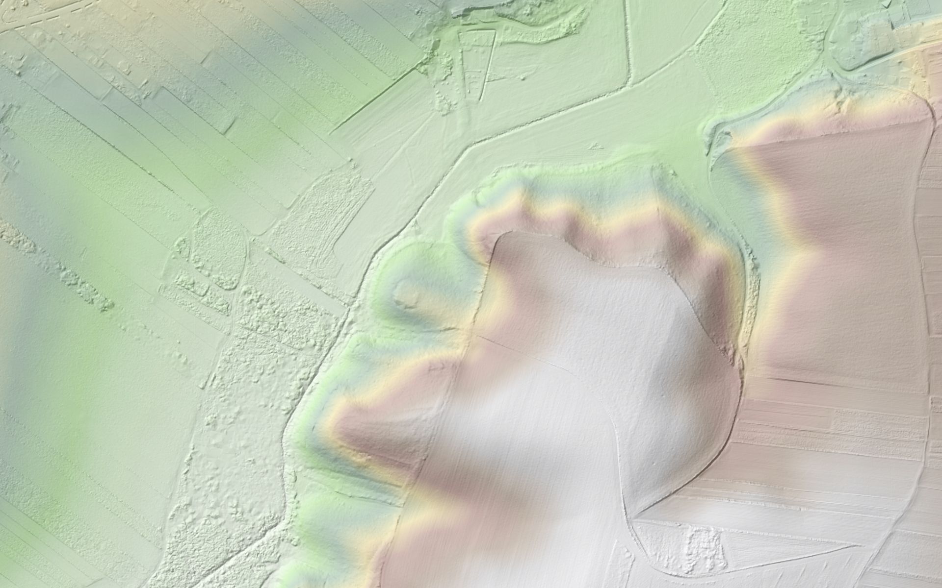 Hypsometric view with terrain shading, showing potential fortified sites within the Kraków area.